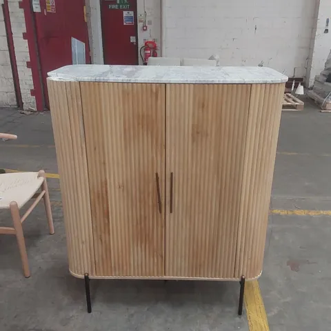 ROCHELLE MANGO WOOD & MARBLE 2 DOOR HIGHBOARD - DAMAGED