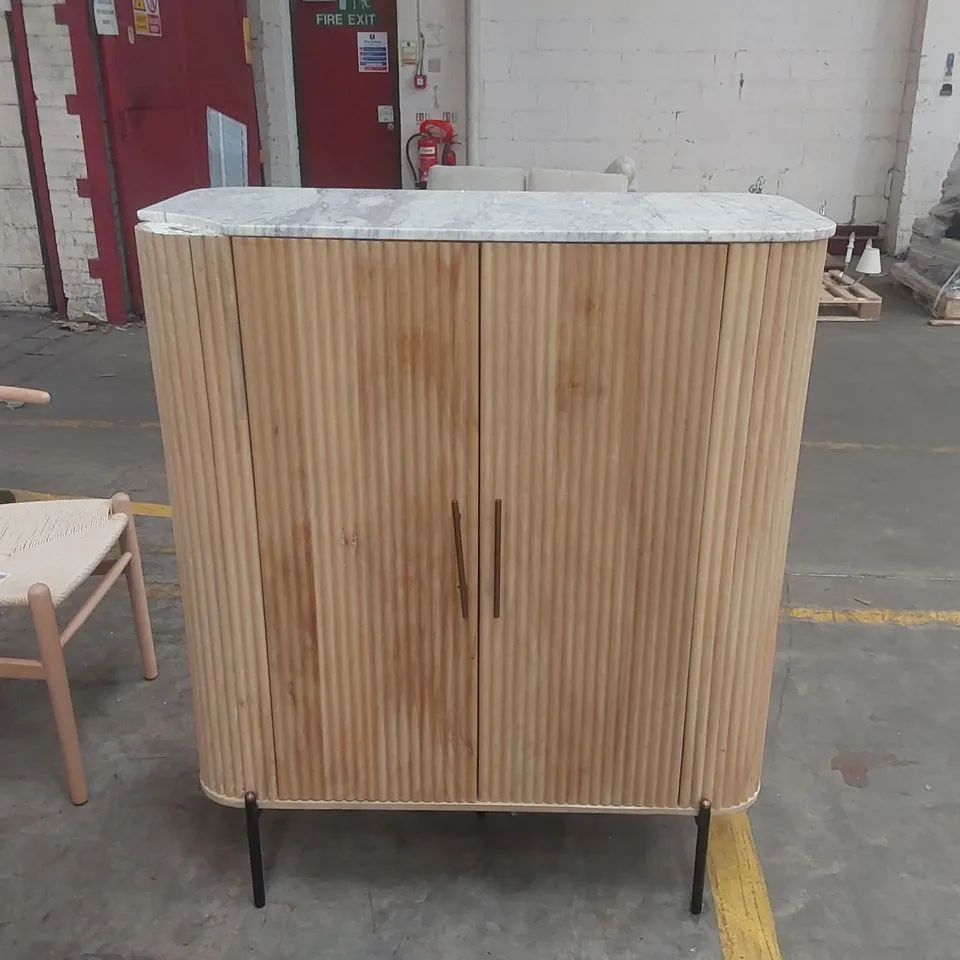 ROCHELLE MANGO WOOD & MARBLE 2 DOOR HIGHBOARD - DAMAGED