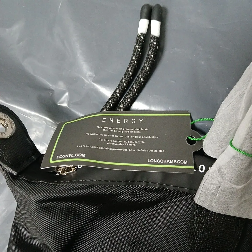 LONGCHAMP ENERGY NYLON TOTE BAG – BLACK WITH WHITE WRAPPED HANDLES