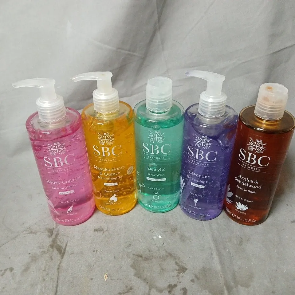5 SBC SKINCARE PRODUCTS TO INCLUDE MUSCLE SOAK, MOISTURIZING GEL, BODY WASH, ETC - COLLECTION ONLY