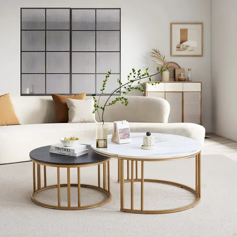 BOXED MODERN STYLE BLACK & WHITE COFFEE TABLES