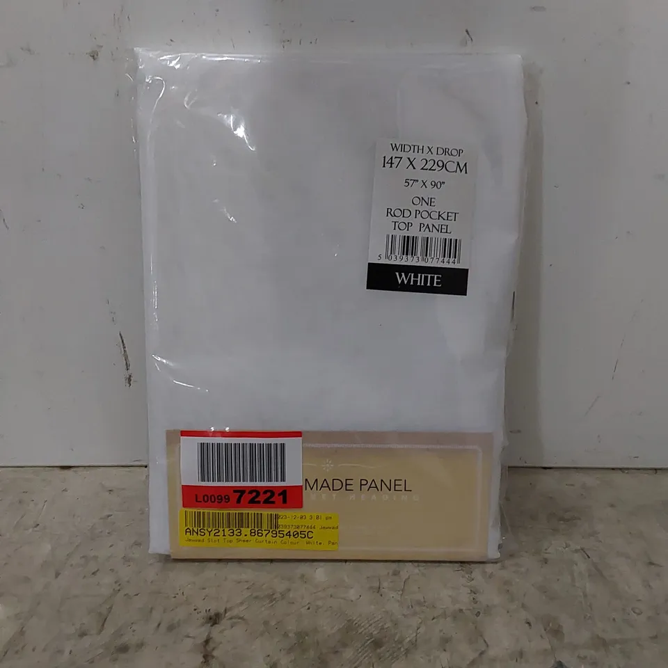 BAGGED JAWWAD SLOT TOP SHEER PANEL CURTAIN - WHITE // SIZE: 147 X 229cm