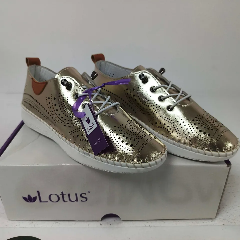 BOXED PAIR OF LOTUS TASSIA GOLD LEATHER WOMEN'S SHOES – UK 3.5