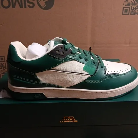BOXED PAIR OF NO TWO WAYS SNEAKERS – GREEN & WHITE - UK SIZE 9