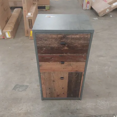 BEST CHEST STORAGE CABINET 2 DRAWERS 1 DOOR IN CONCRETE OPTIC DARK GREY/OLD - WOOD VINTAGE