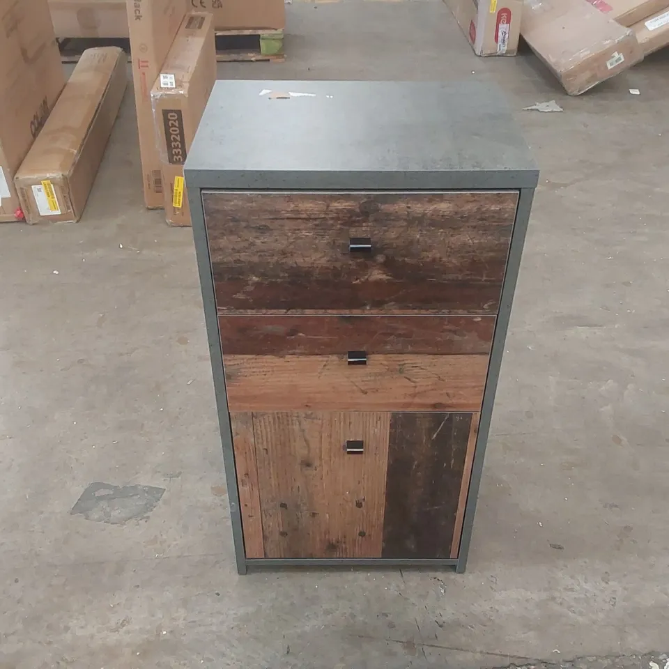 BEST CHEST STORAGE CABINET 2 DRAWERS 1 DOOR IN CONCRETE OPTIC DARK GREY/OLD - WOOD VINTAGE