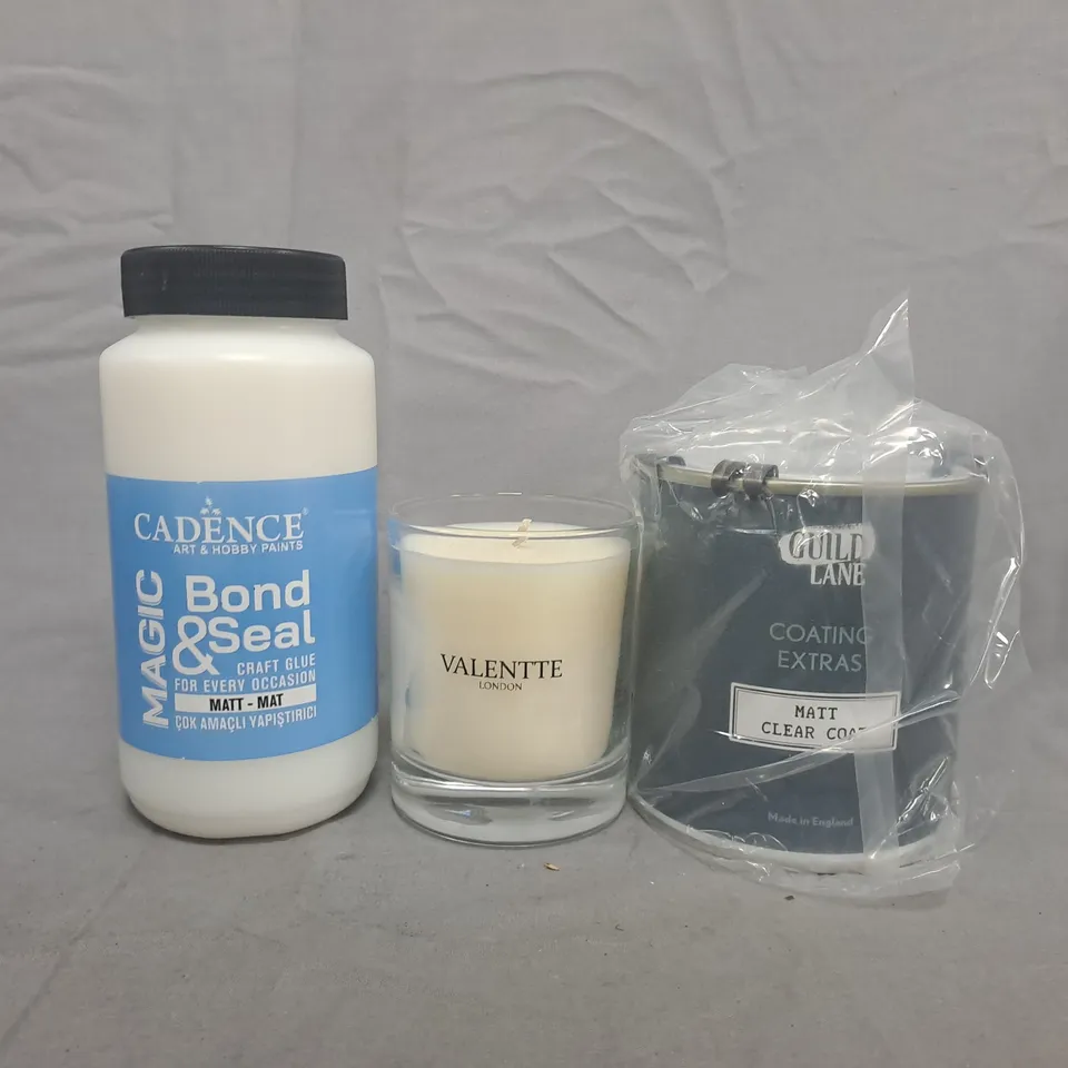 APPROXIMATELY 10 ASSORTED HOUSEHOLD ITEMS TO INCLUDE MAGIC BOND & SEAL, COATING EXTRAS MATT CLEAR COAT, ETC