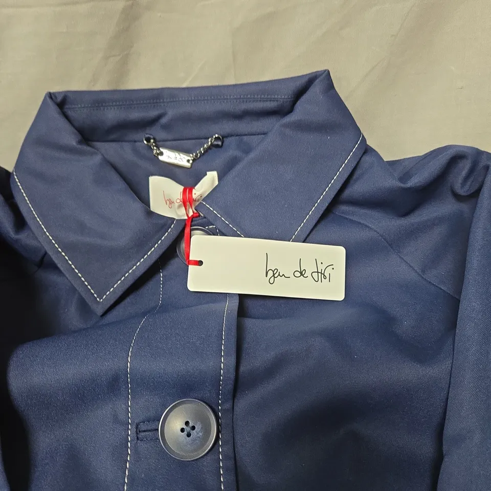 BEN DE LISI NAVY COAT WITH CREAM STRAP DETAILING – WOMEN'S SIZE 10