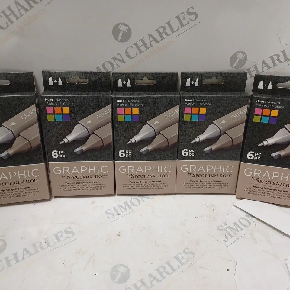APPROXIMATELY 5 GRAPHIC BY SPECTRUM NOIR TWIN-TIP DESIGNERS MARKERS (6 PC PACK - HUES)