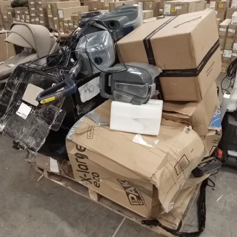 PALLET OF ASSORTED INCOMPLETE HOUSEHOLD GOODS AND PRODUCTS TO INCLUDE; CARPET CLEANERM, PRAM PARTS, LIGHTING ETC