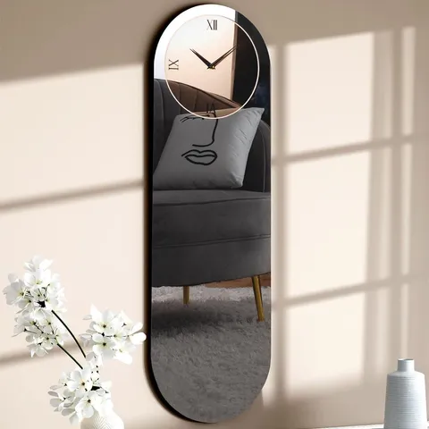 BOXED SHYFOY WALL CLOCK 100 X 31.9 CM OVAL MIRROR FINISH MODERN MINIMALIST DESIGN