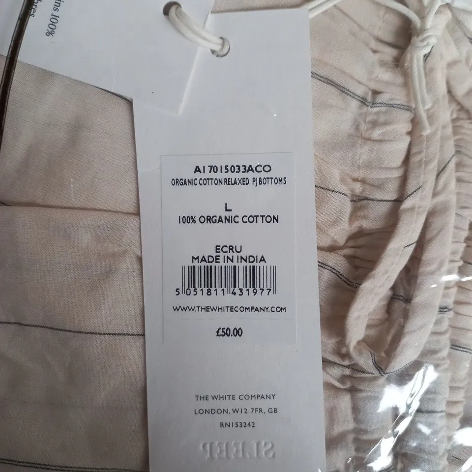 THE WHITE COMPANY ORGANIC COTTON RELAXED PJ BOTTOMS – ECRU, SIZE L 