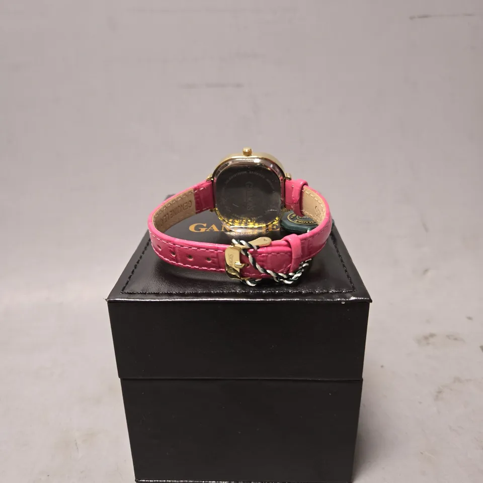 BOXED GAMAGES MIRROR WATCH IN GOLD/PINK