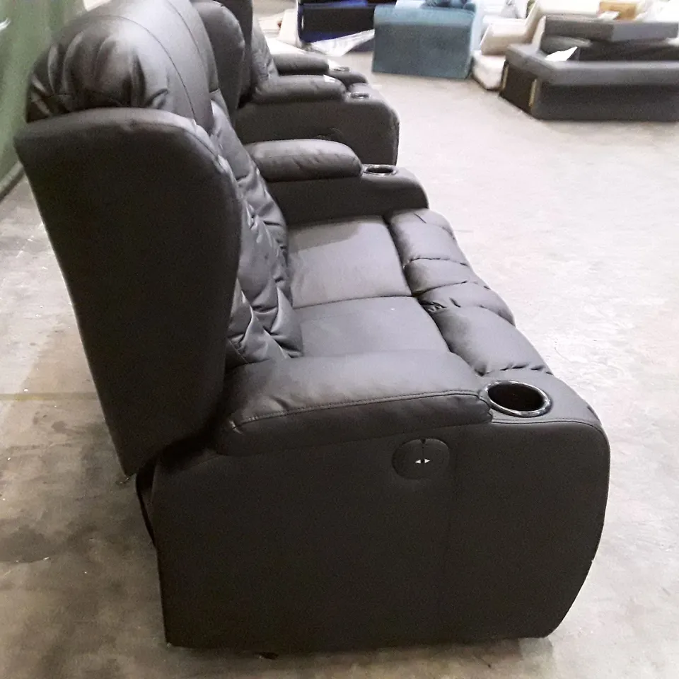 QUALITY DESIGNER ELECTRIC RECLINER 2 SEATER SOFA WITH CUPHOLDERS - BLACK LEATHER