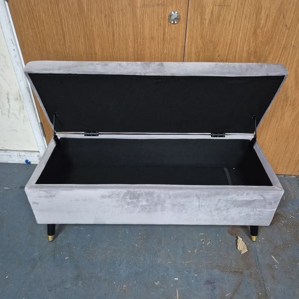 MY HOME STORIES VELVET OTTOMAN IN GREY - COLLECTION ONLY