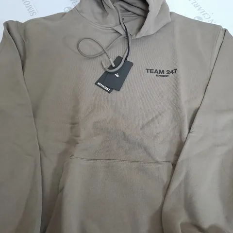 REPRESENT LIGHT KHAKI TEAM 24/7 HOODIE - SMALL