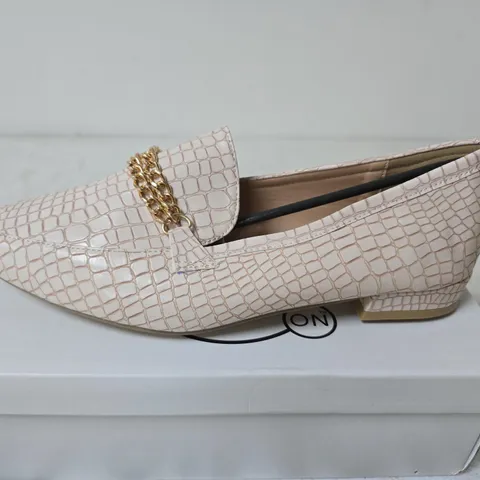BOXED SPOT ON CHAIN DETAIL CROC LOAFERS, NUDE - UK SIZE 8