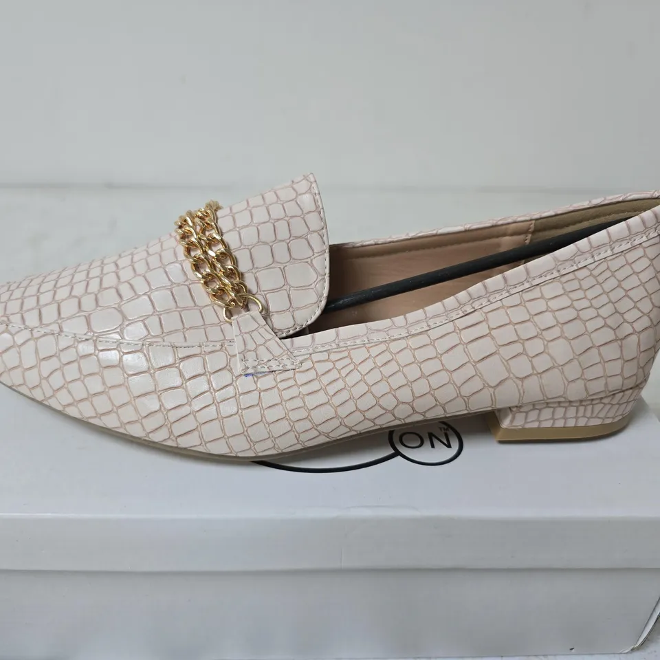 BOXED SPOT ON CHAIN DETAIL CROC LOAFERS, NUDE - UK SIZE 8