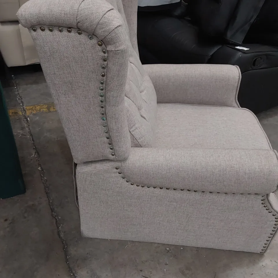 DESIGNER PUSH BACK RECLINING EASY CHAIR LIGHT GREY FABRIC