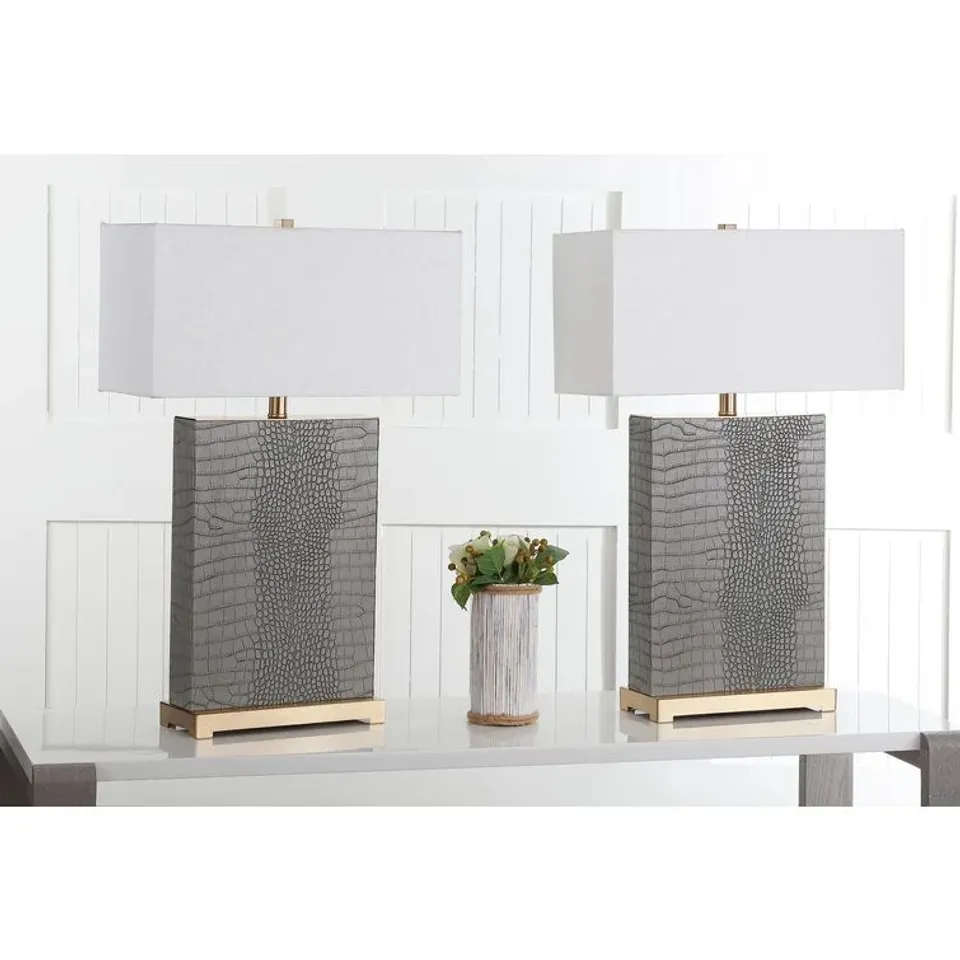 BOXED ANGELINEA SET OF 2 WHITE AND GOLD TABLE LAMP SET
