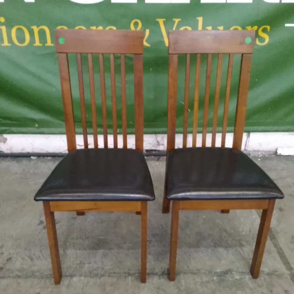 SET OF 2 NEW OXFORD DARK WOOD DINING CHAIRS (BLACK LEATHER SEAT PAD)