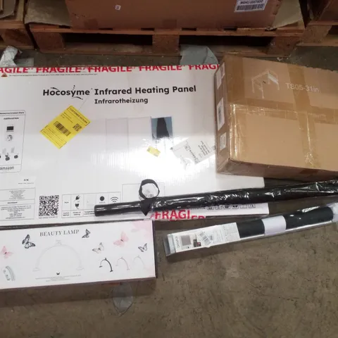 PALLET CONTAINING ASSORTED PRODUCTS INCLUDING BEAUTY LAMP, INFRARED HEATING PANEL, UMBRELLA, TOILET SAFTEY FRAMES & WINDOW BLIND