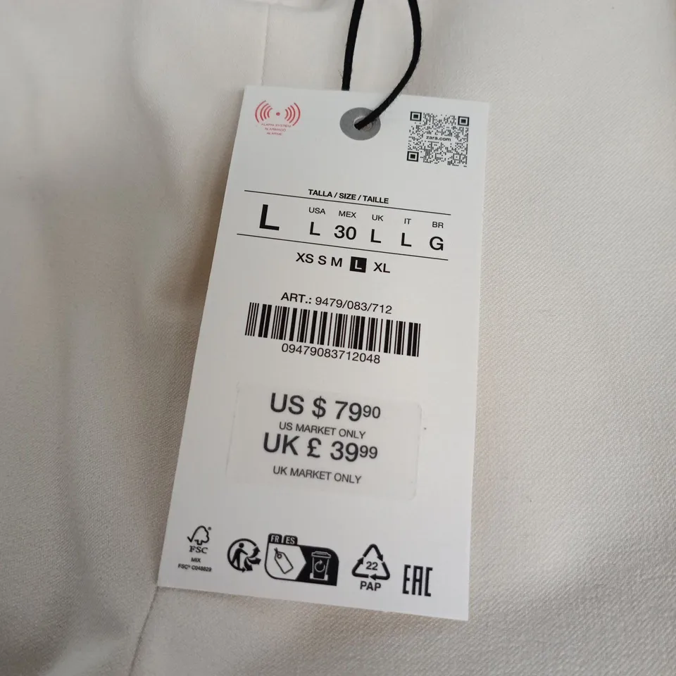 ZARA WOMEN’S CREAM WIDE-LEG TROUSERS – SIZE L (UK) WITH TAG ATTACHED