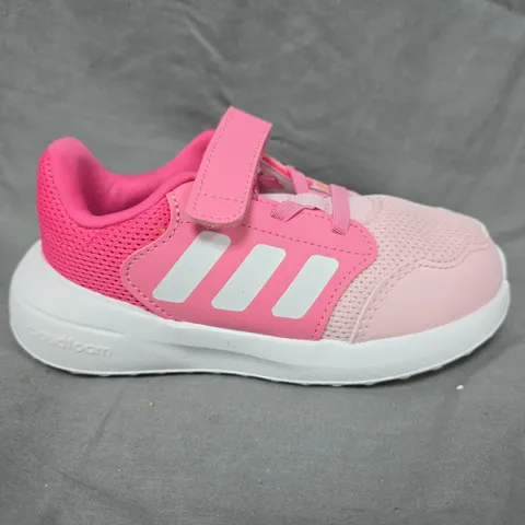 ADIDAS KIDS' PINK VELCRO TRAINERS WITH WHITE STRIPES – MESH UPPER - UK 9K