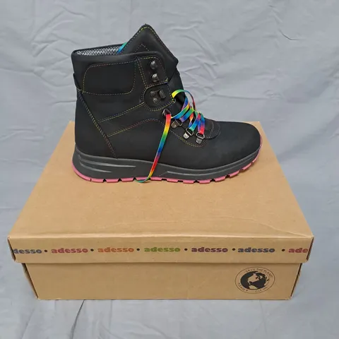ADESSO WOMEN'S BLACK BOOTS WITH RAINBOW LACES - 6.5