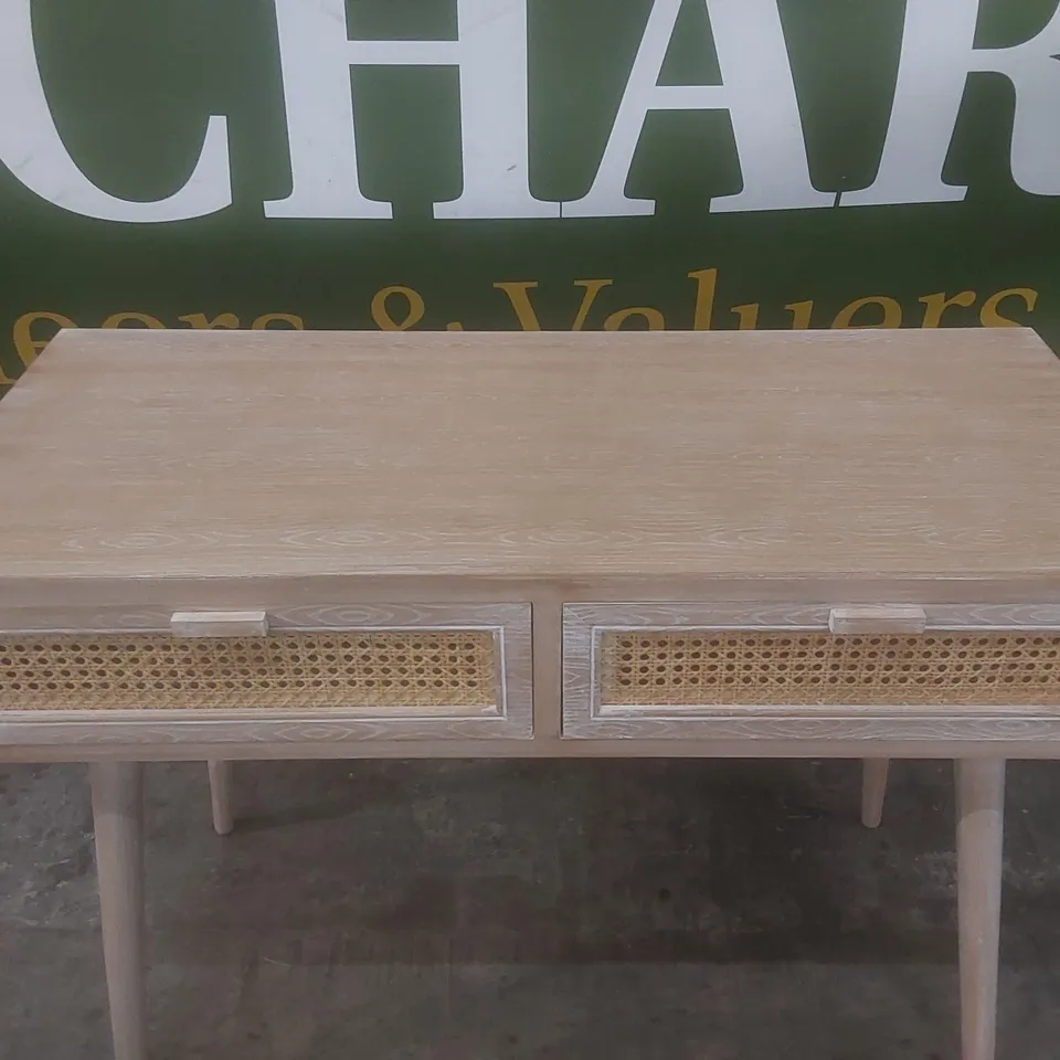 TOULOUSE WOOD AND RATTAN 2-DRAWER DESK