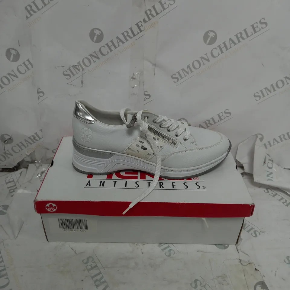 PAIR OF RIEKER LACE UP WHITE SPORT TRAINERS SIZE 6.5