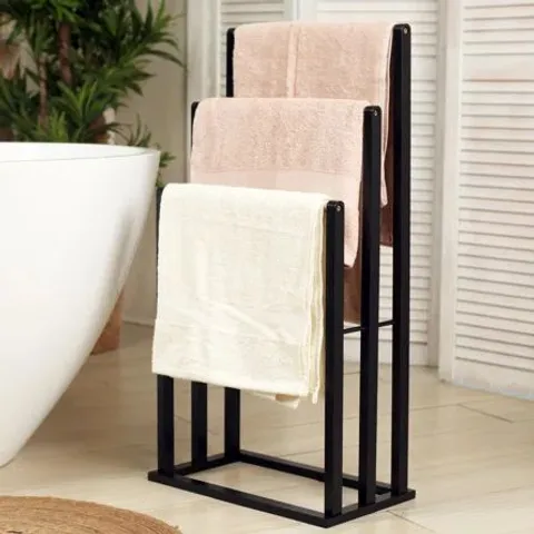 BOXED FROPPI BAMBOO FREE STANDING TOWEL RACK BLACK WOODEN TOWEL HOLDER (1 BOX)