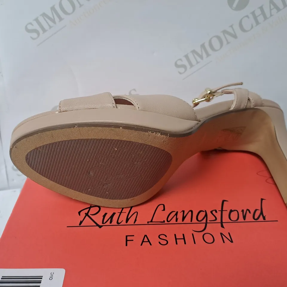 RUTH LANGSFORD HEELED SANDAL ALMOND LEATHER SIZE 7