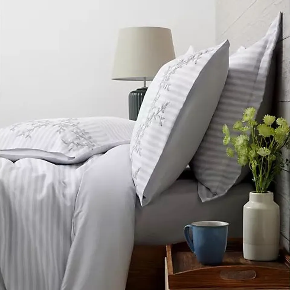 SUPERSOFT BY COZEE HOME TEXTURED STRIPE 6 PIECE DUVET SET WITH EMBROIDERY- GREY DOUBLE
