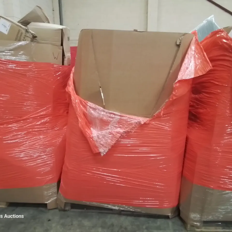PALLET OF ASSORTED ITEMS INCLUDING: AIR FRYER, DRYWALL SANDER, MIRROR, FOOD PROCESSOR, RETRACTABLE SAFETY GATE 