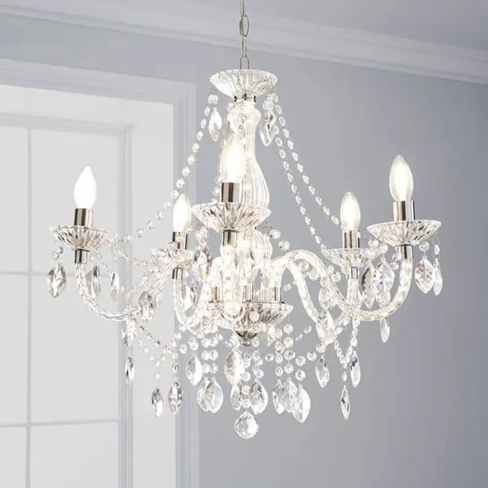 BOXED MARIE THERESE CHROME INTEGRATED LED 5 LIGHT CHANDELIER