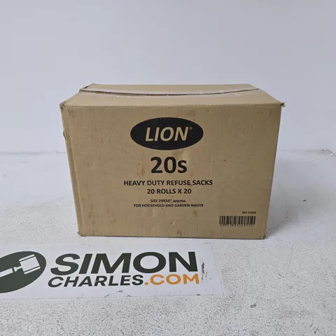 BOX OF APPROXIMATELY 9 X LIONS HEAVY DUTY REFUSE SACKS 20 PER ROLL