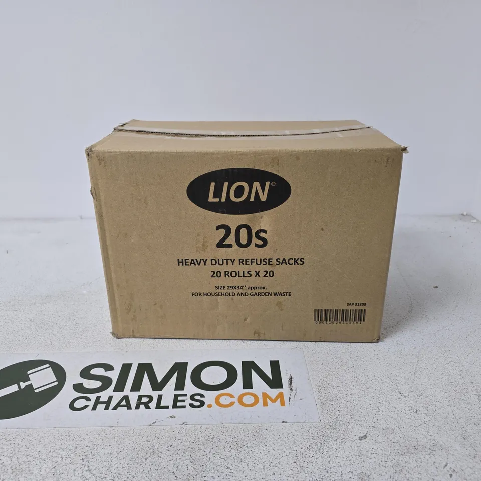 BOX OF APPROXIMATELY 9 X LIONS HEAVY DUTY REFUSE SACKS 20 PER ROLL