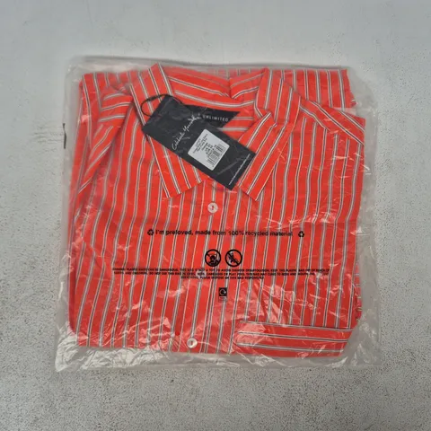 BAGGED LIVE UNLIMITED ORANGE STRIPE LONG SLEEVE PATCH POCKET SHIRT SIZE UK 20