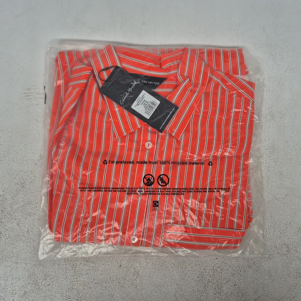 BAGGED LIVE UNLIMITED ORANGE STRIPE LONG SLEEVE PATCH POCKET SHIRT SIZE UK 20