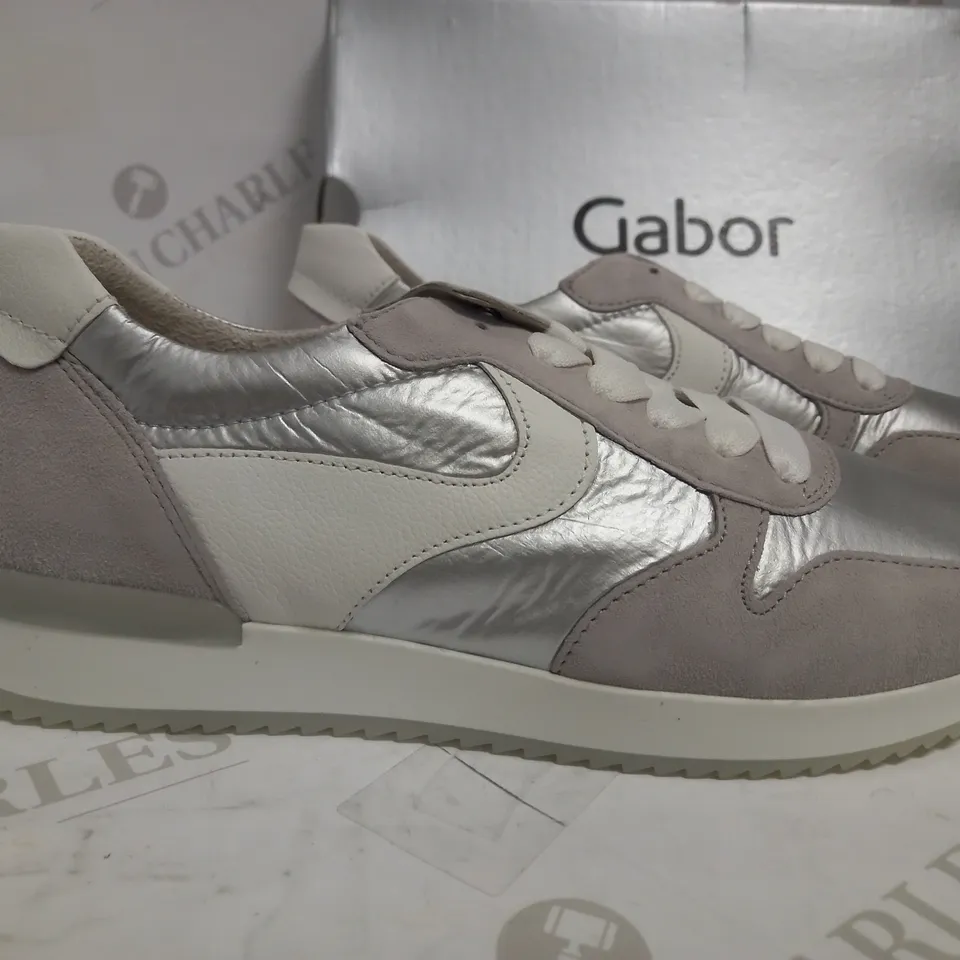 GABOR LUCIUS LEATHER TRAINERS LIGHT GREY/METALLIC TRAINERS UK7 