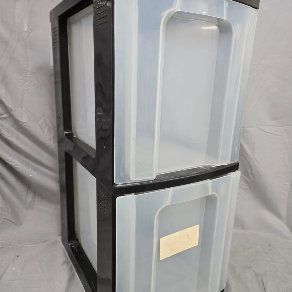 UNBRANDED STANDING CLEAR PLASTIC STORAGE UNIT IN BLACK - COLLECTION ONLY