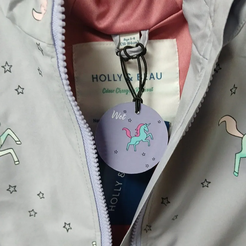 HOLLY & BEAU UNICORN COLOUR CHANGING RAINCOAT IN LILAC - AGE 3-4