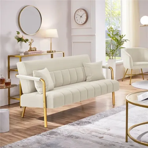 BOXED ALIESE UPHOLSTERED 143.5cm RECEPTION SOFA - BEIGE (1 BOX)