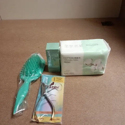 APPROXIMATEY 20 ASSORTED HEALTH AND BEAUTY PRODUCTS TO INCLUDE - COTTON DISPOSABLE TOWELS - SHEGLAM PRIME AND SET SPRAY AND A DENTAL INSTRUMENT
