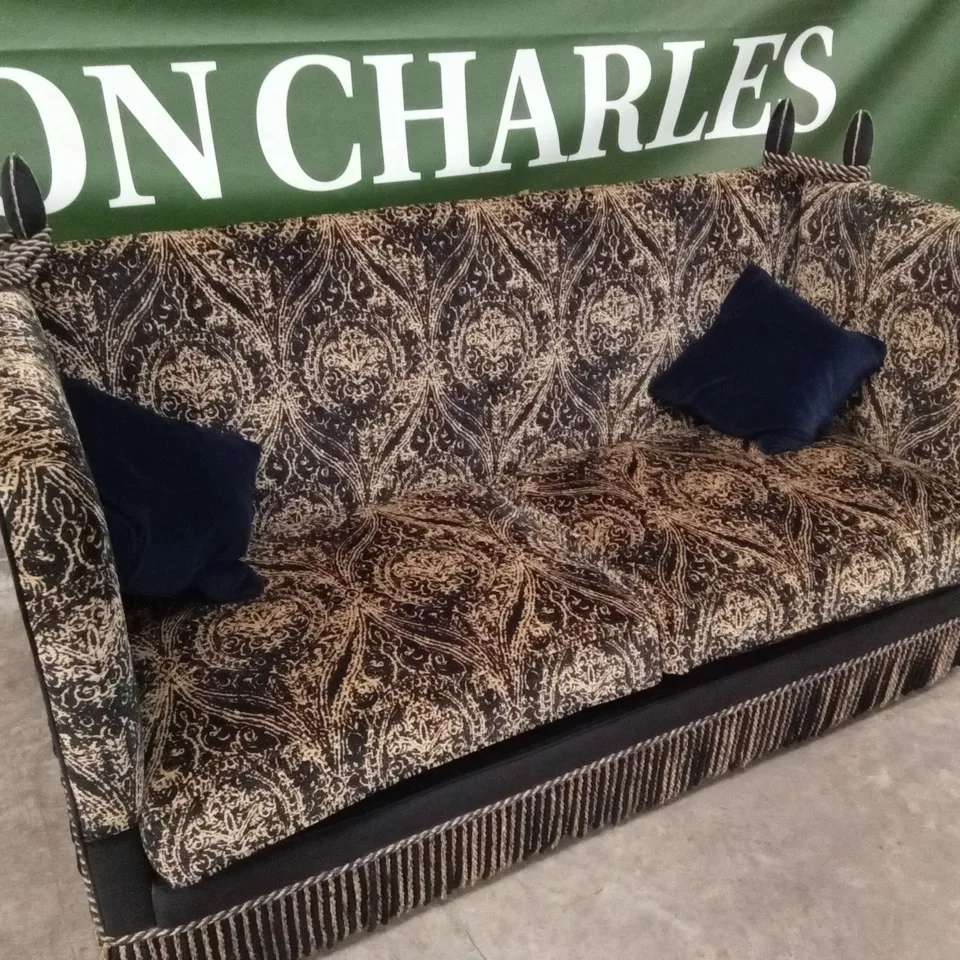 QUALITY HIGH-END DESIGNER JACOBEAN STYLE SPRUNG EDGE PLATFORM 3 SEATER SOFA