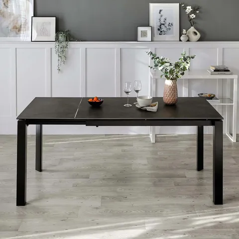 BOXED DANETTI LOUIS DARK GREY CERAMIC WITH BLACK METAL EXTENDING 6 TO 8 SEATER DINING TABLE (2 BOXES)