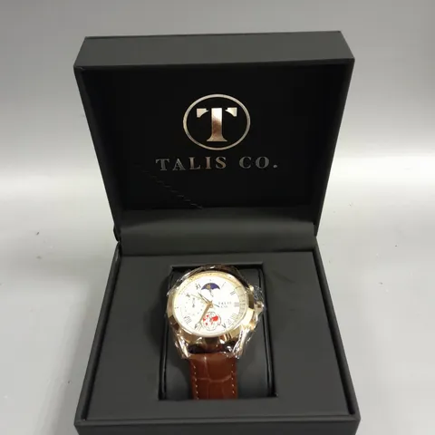 MENS TALIS CO 7120 CHRONOGRAPH WATCH – MOON PHASE MOVEMENT – GENUINE LEATHER STRAP