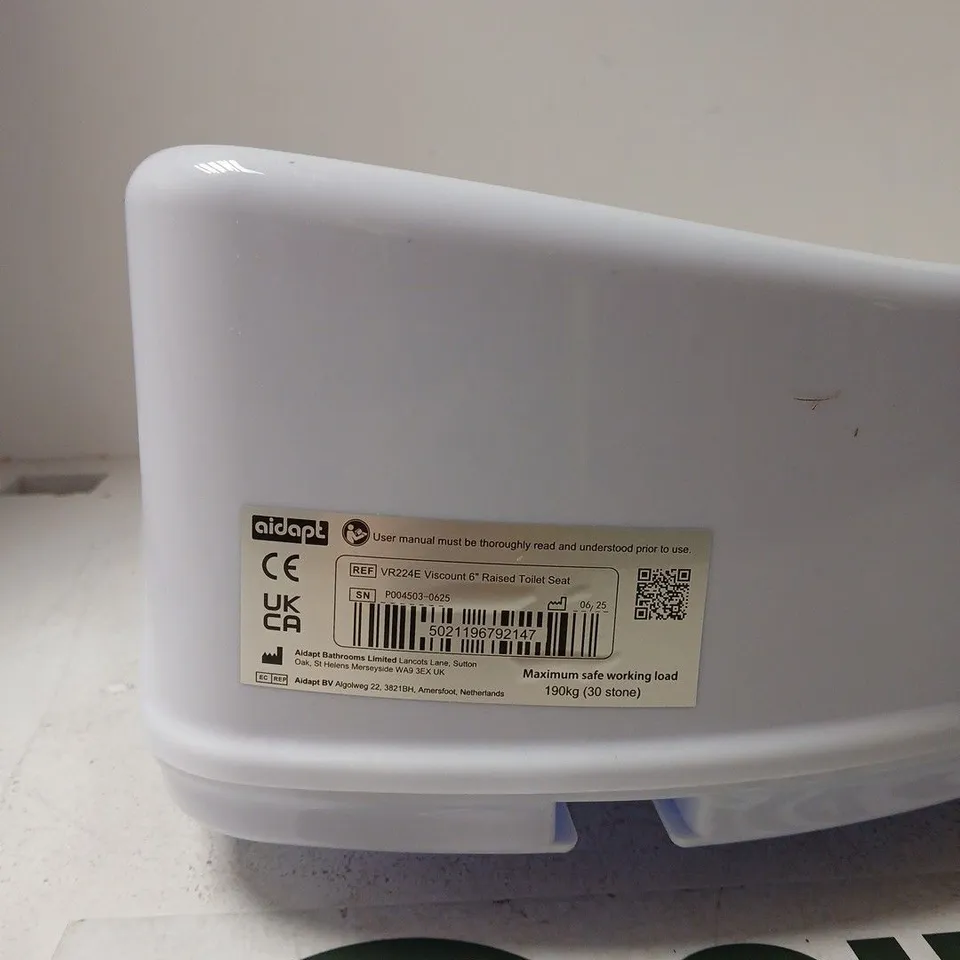 AIDAPT VR224E VISCOUNT 6 RAISED TOILET SEAT – WHITE, BOXED
