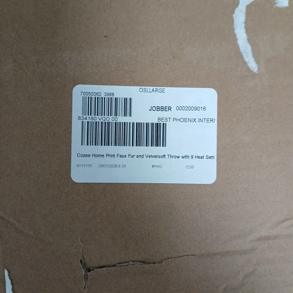 COZEE HOME PRINT FAUX FUR & VELVET THROW WITH 9 HEAT SETTINGS